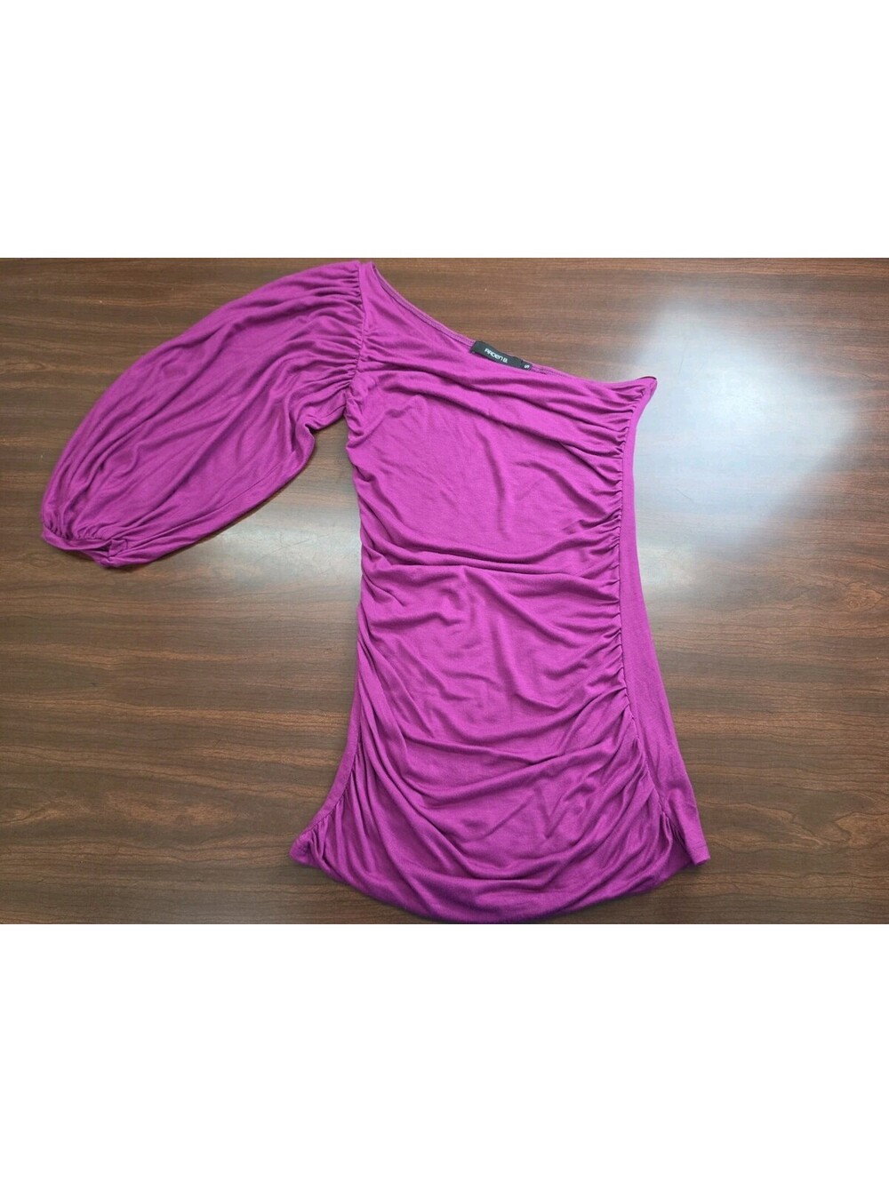 Arden B Small Magenta Pink One Shoulder Long Sleeve Ruched Top Y2K Clubwear